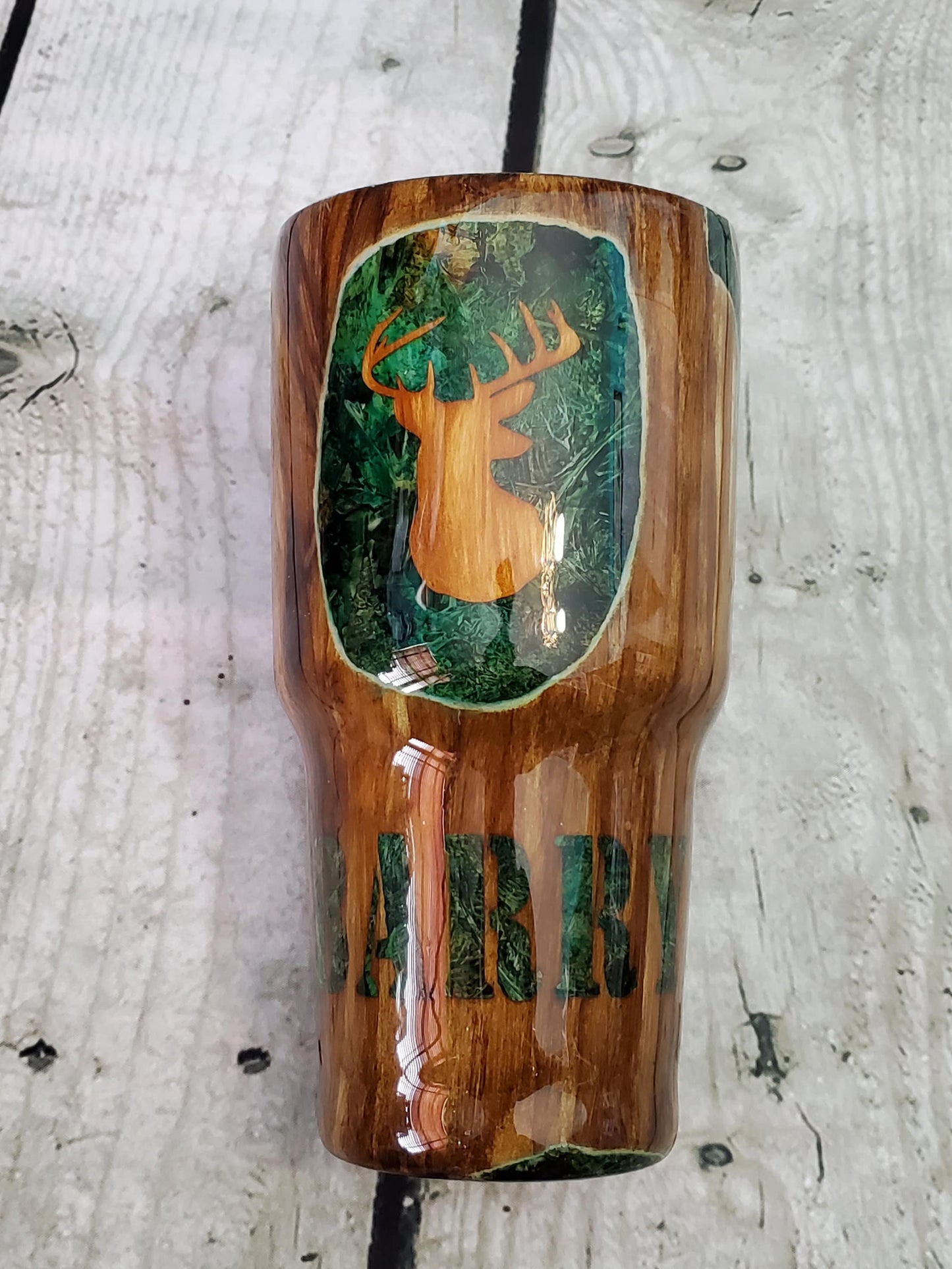 WOODGRAIN WOODLAND CAMO DEER TUMBLER