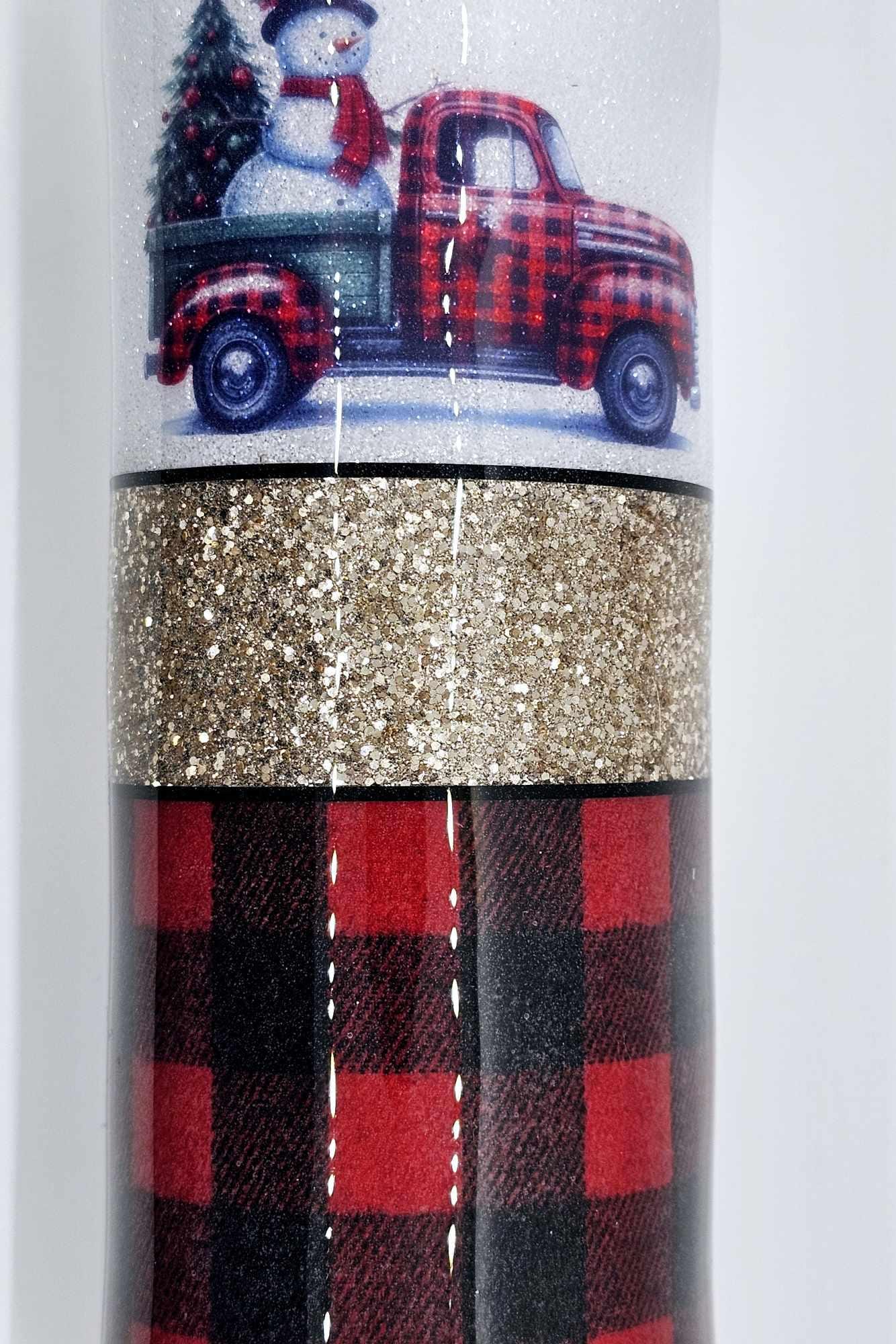 BUFFALO PLAID WITH SNOWMAN AND RED TRUCK TUMBLER