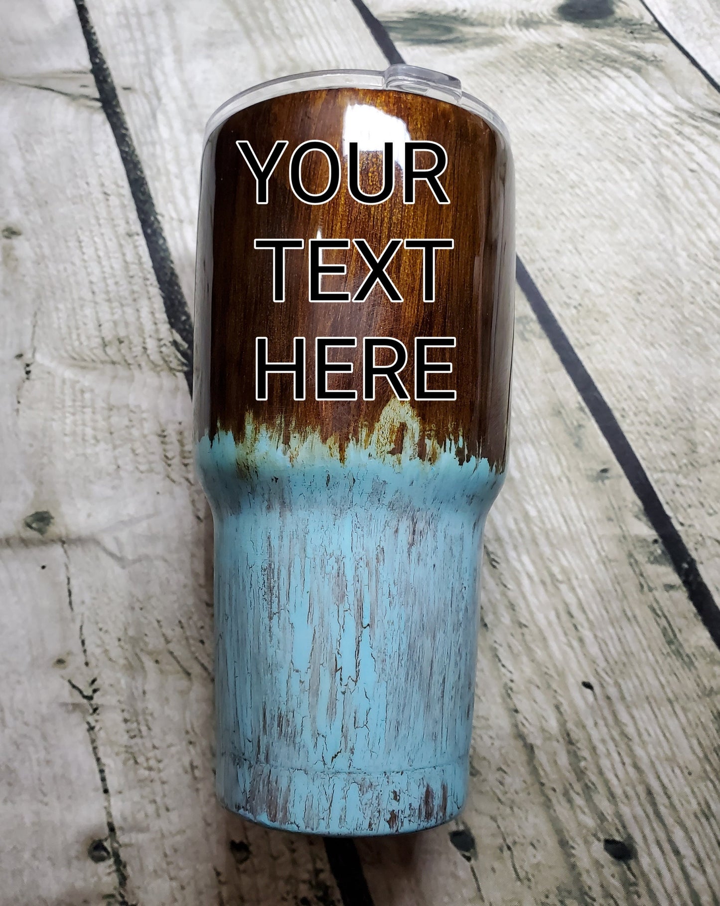 RUSTIC COW SKULL WITH SUNFLOWERS DISTRESSED TWO-TONE WOODGRAIN TUMBLER