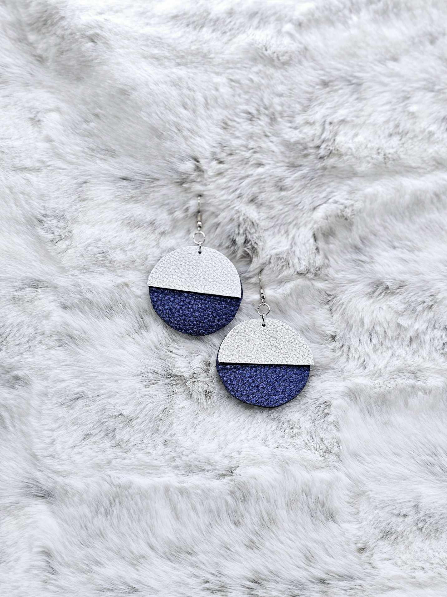 SILVER & BLUE FAUX LEATHER EARRINGS