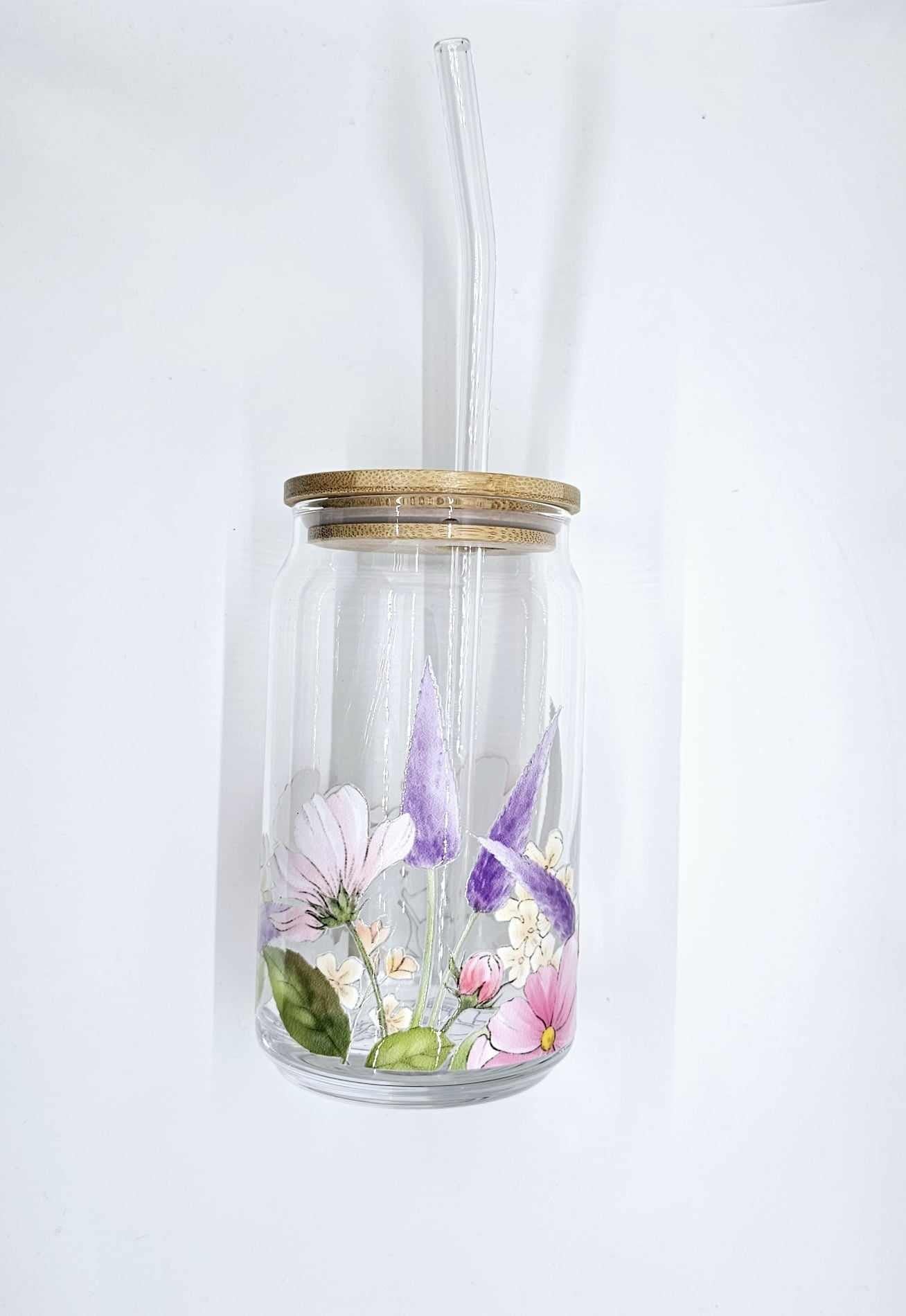 FLOWERS GLASS CAN TUMBLER