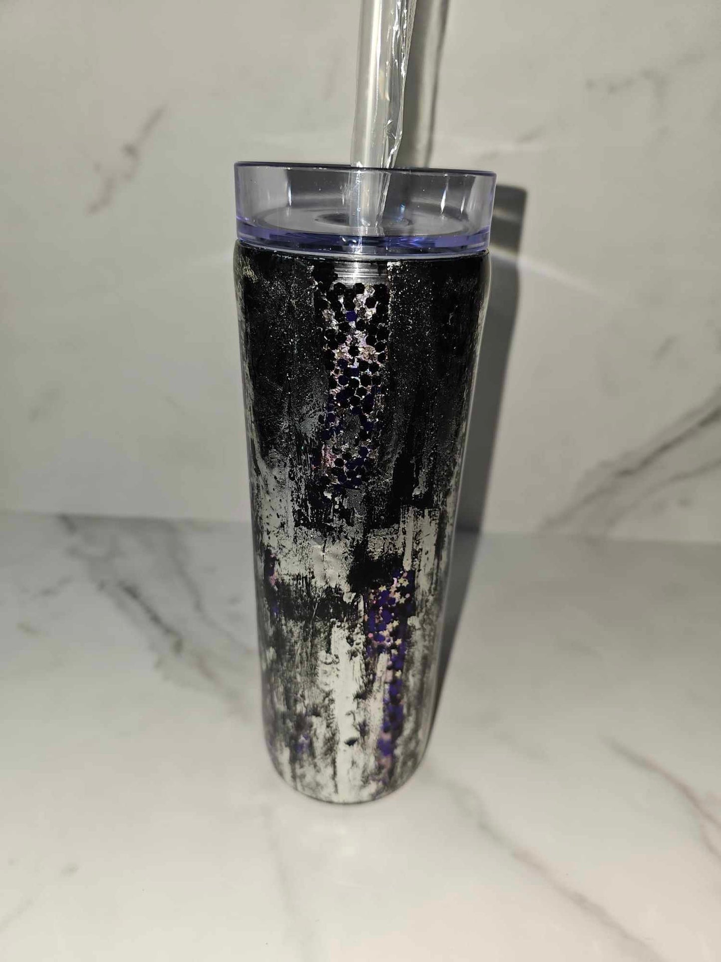 DISTRESSED SILVER SNOW GLOBE TUMBLER