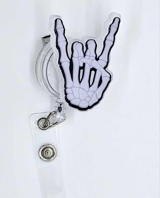 ROCK ON SKELETON HAND BADGE REEL