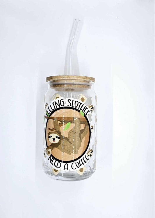 FEELIN SLOTHEE NEED A COFFEE GLASS CAN TUMBLER