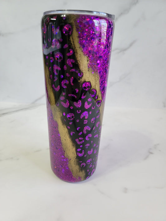 SKULL LEOPARD PRINT DISTRESSED TUMBLER