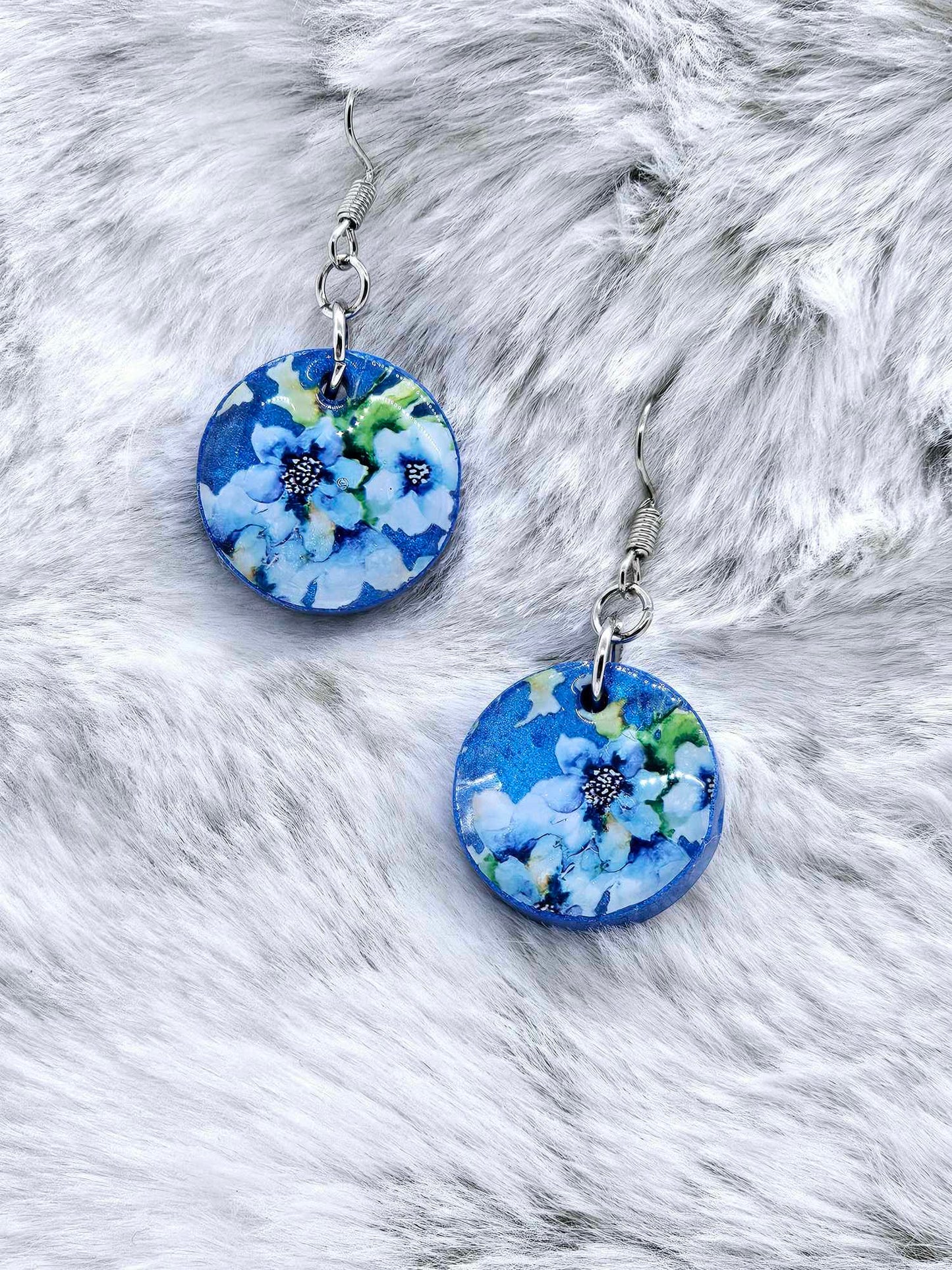 ROUND FLOWER PRINT RESIN EARRINGS