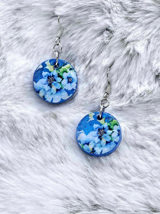 ROUND FLOWER PRINT RESIN EARRINGS
