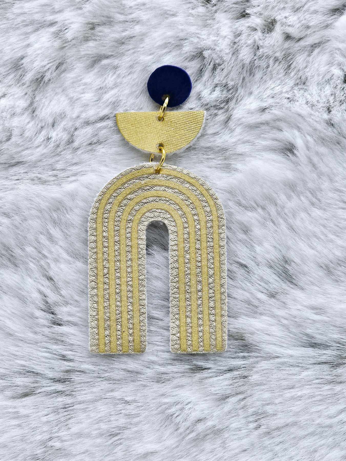 GOLD & BLUE FAUX LEATHER STUD EARRINGS