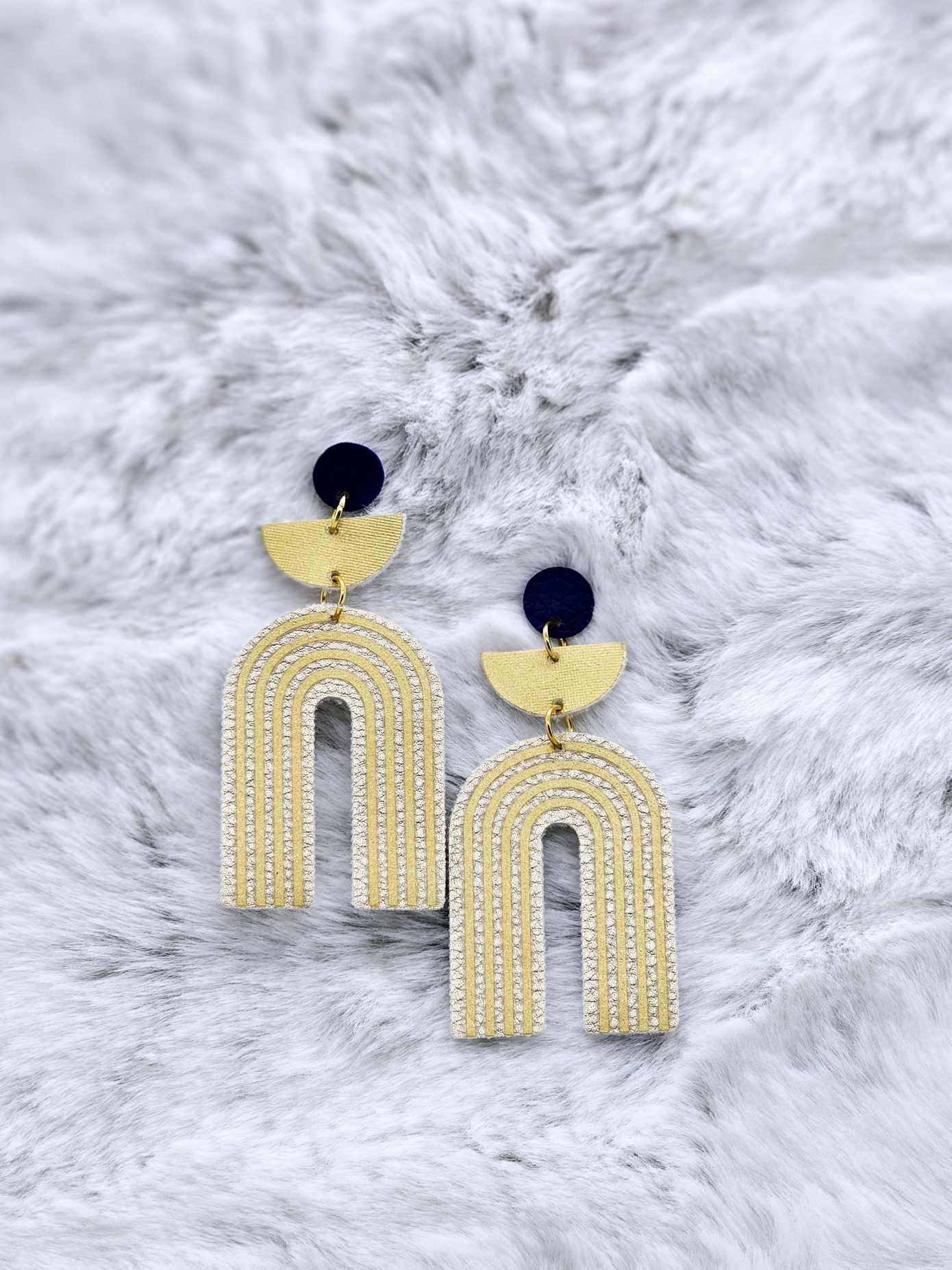 GOLD & BLUE FAUX LEATHER STUD EARRINGS