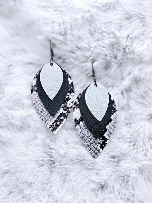 TRIPLE LAYERED FAUX LEATHER EARRINGS