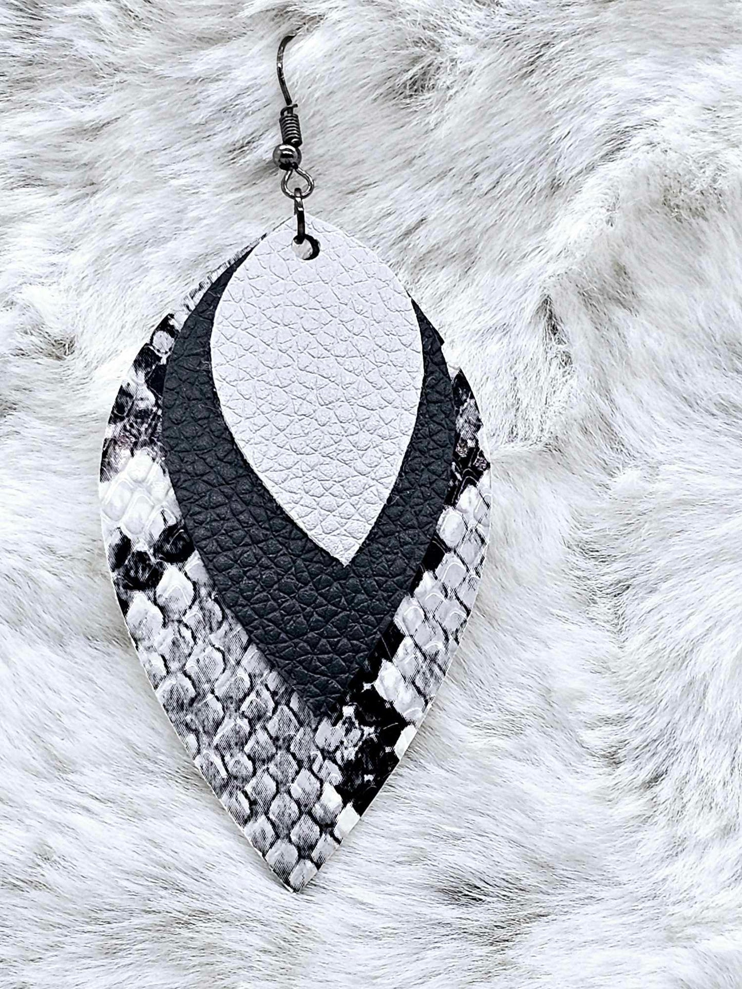 TRIPLE LAYERED FAUX LEATHER EARRINGS