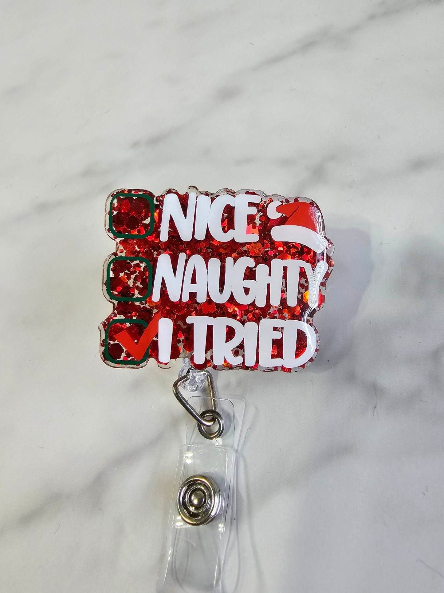 NICE, NAUGHTY, I TRIED BADGE REEL