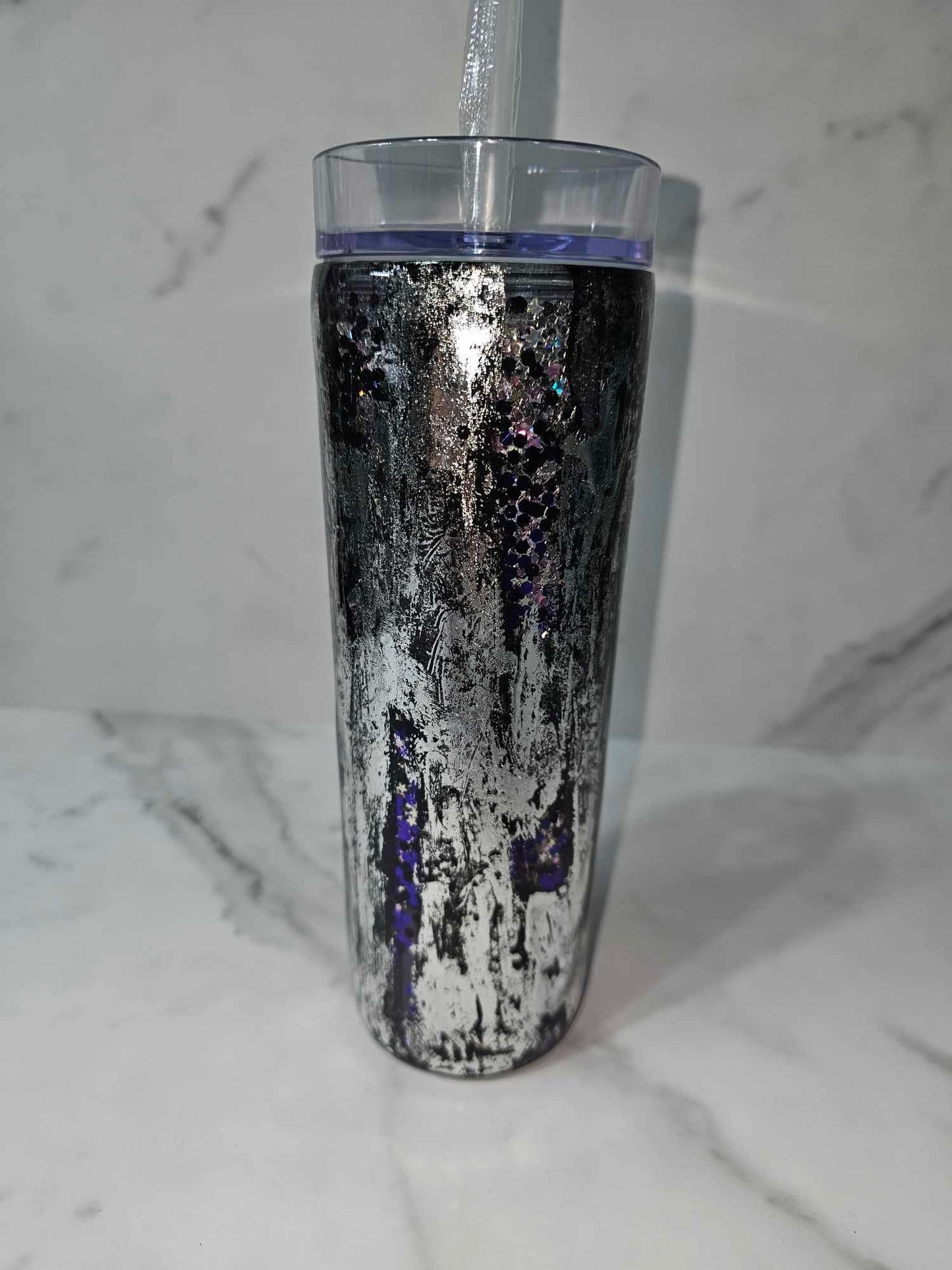 DISTRESSED SILVER SNOW GLOBE TUMBLER