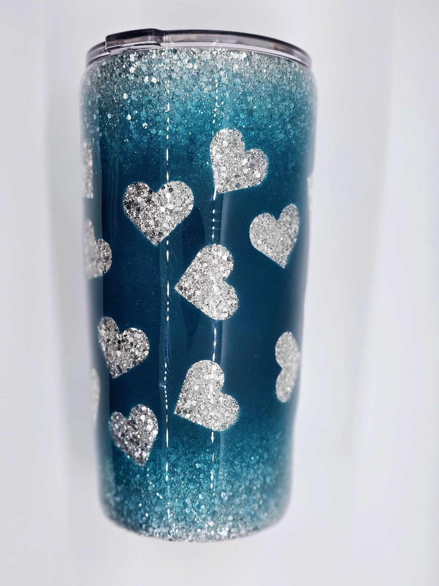 TEAL WITH SILVER HEARTS TUMBLER