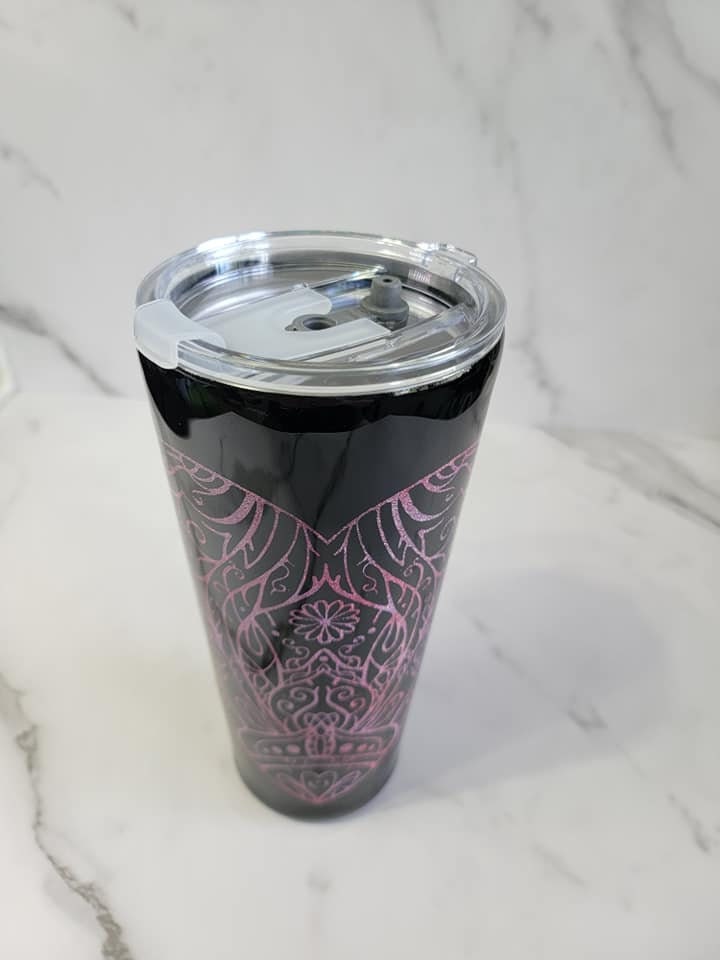 PINK HEART MANDALA PEEK A BOO TUMBLER