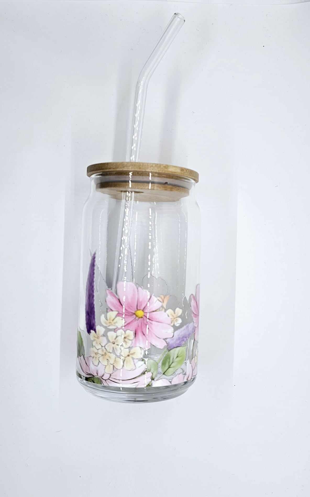 FLOWERS GLASS CAN TUMBLER