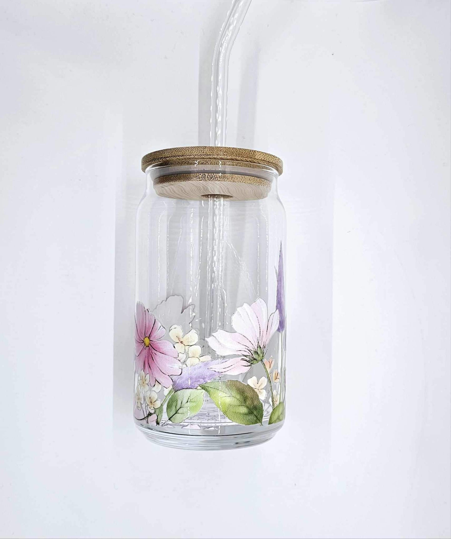 FLOWERS GLASS CAN TUMBLER