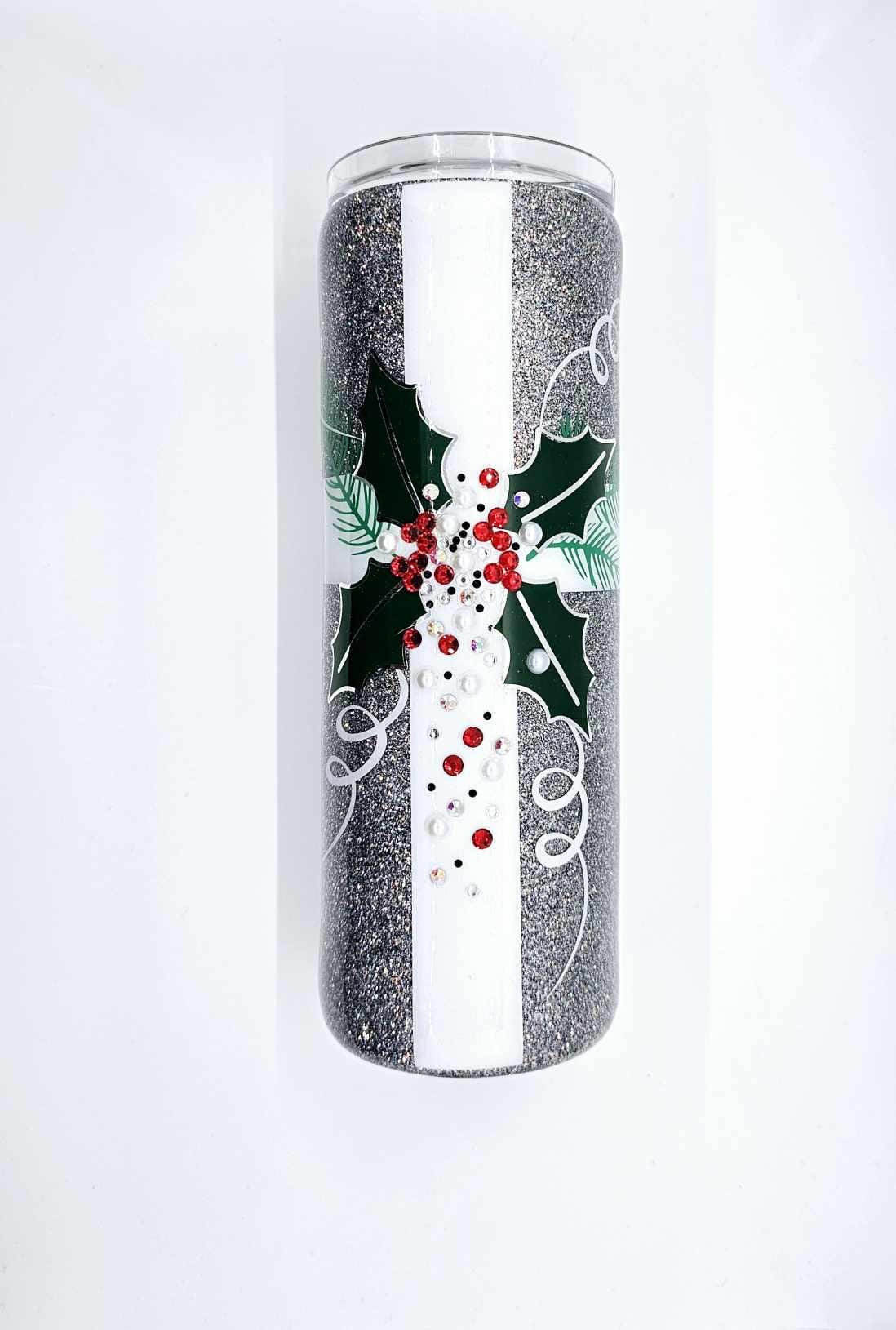 PRESENT WITH HOLLY AND RHINESTONES TUMBLER