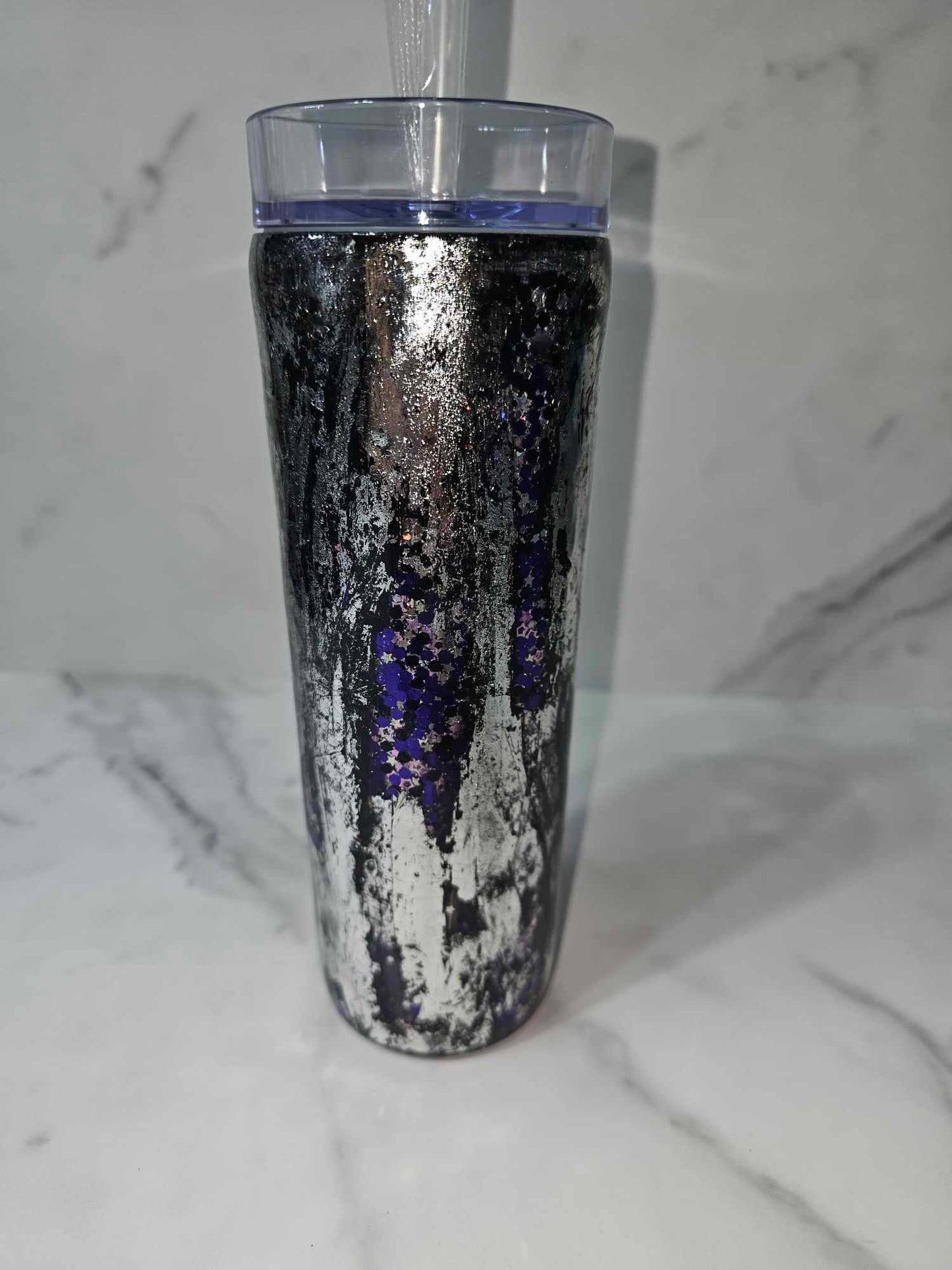DISTRESSED SILVER SNOW GLOBE TUMBLER