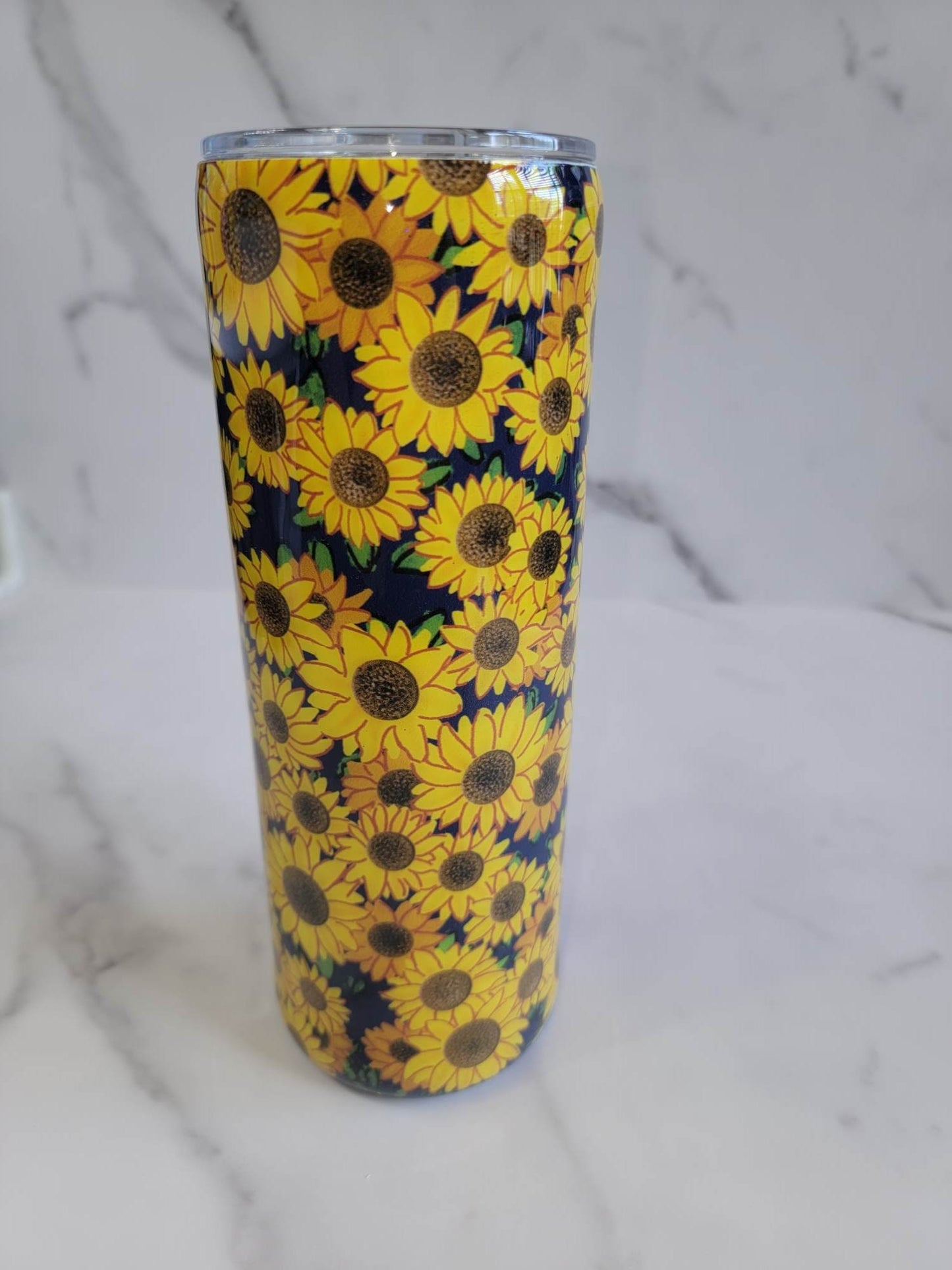 SUNFLOWERS AND BLUE GLITTER TUMBLER