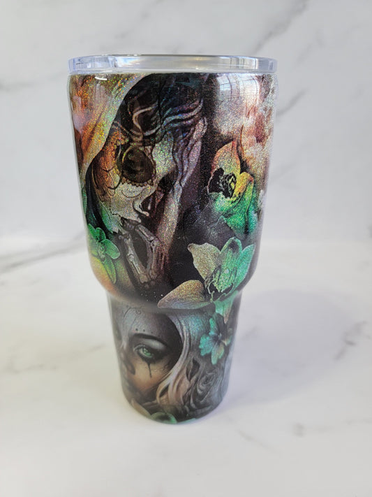 SKULL/WOMAN TATTOO TUMBLER