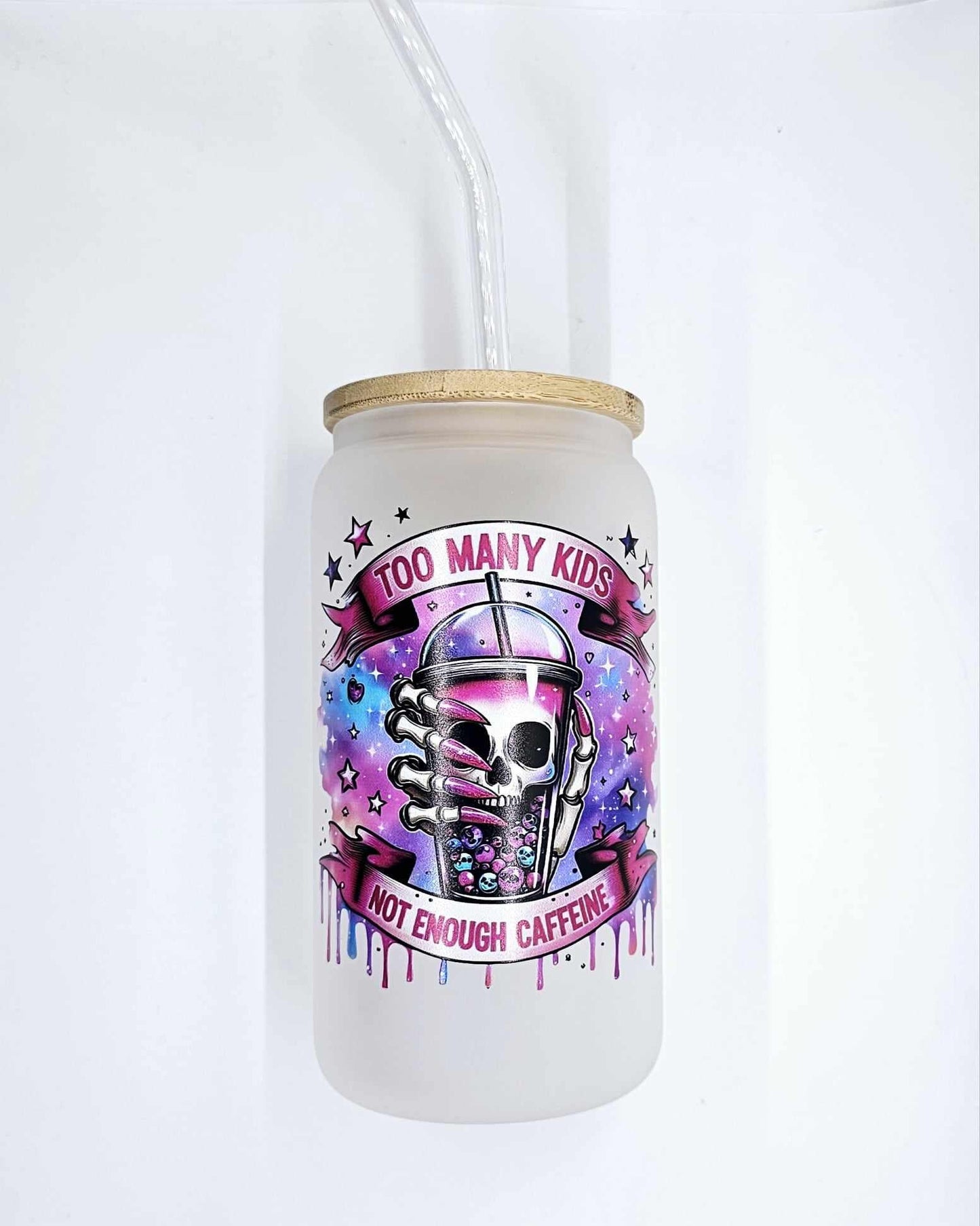 TOO MANY KIDS NOT ENOUGH CAFFEINE GLASS CAN TUMBLER
