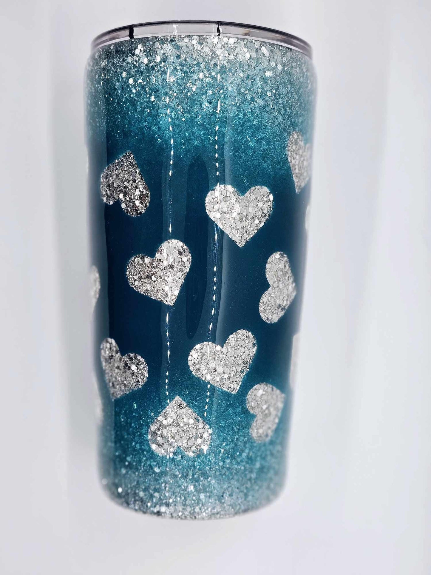 TEAL WITH SILVER HEARTS TUMBLER