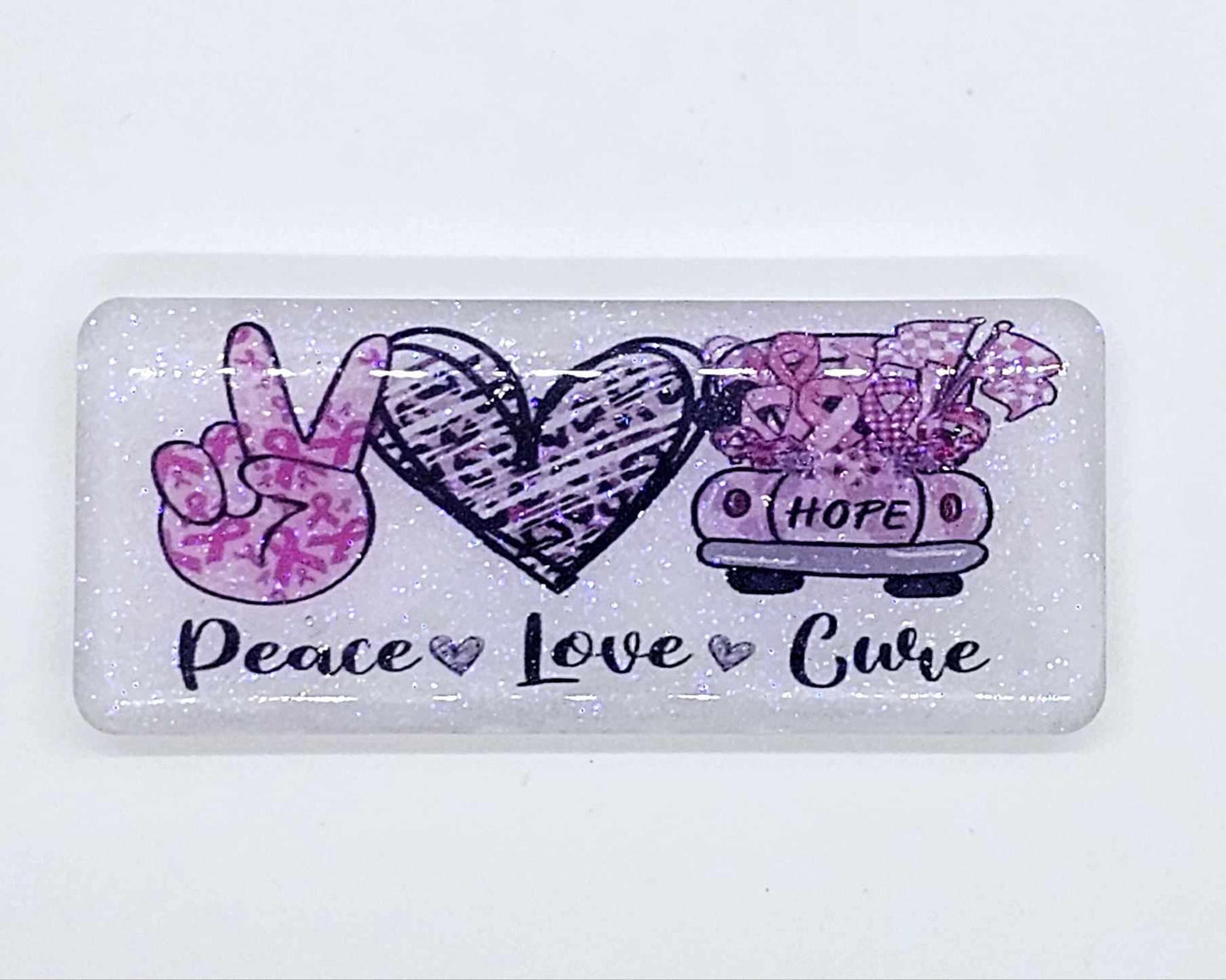 PEACE LOVE CURE BADGE REEL
